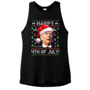 Happy 4th Of July Merry Santa Hat Biden Ugly Christmas Ladies PosiCharge Tri-Blend Wicking Tank