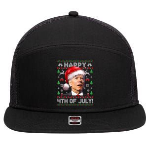 Happy 4th Of July Merry Santa Hat Biden Ugly Christmas 7 Panel Mesh Trucker Snapback Hat