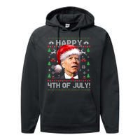 Happy 4th Of July Merry Santa Hat Biden Ugly Christmas Performance Fleece Hoodie