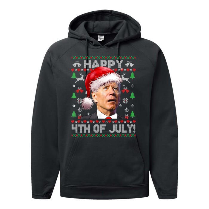 Happy 4th Of July Merry Santa Hat Biden Ugly Christmas Performance Fleece Hoodie