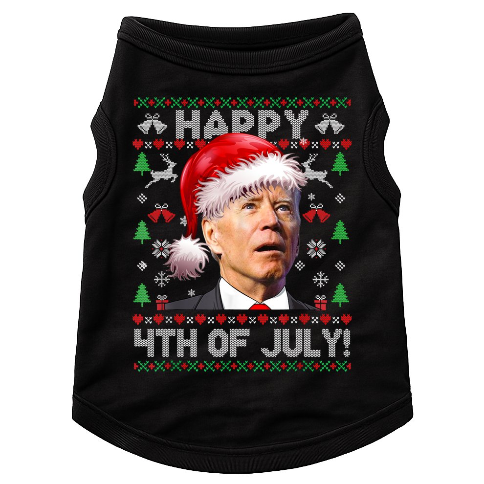 Happy 4th Of July Merry Santa Hat Biden Ugly Christmas Doggie Tank