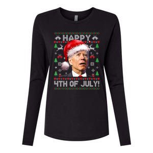 Happy 4th Of July Merry Santa Hat Biden Ugly Christmas Womens Cotton Relaxed Long Sleeve T-Shirt