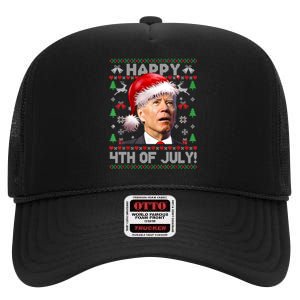 Happy 4th Of July Merry Santa Hat Biden Ugly Christmas High Crown Mesh Back Trucker Hat