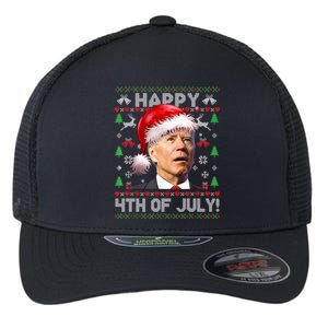 Happy 4th Of July Merry Santa Hat Biden Ugly Christmas Flexfit Unipanel Trucker Cap