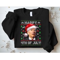 Happy 4th Of July Merry Santa Hat Biden Ugly Christmas Sweatshirt