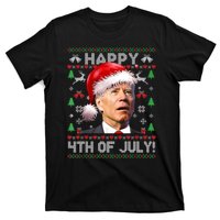 Happy 4th Of July Merry Santa Hat Biden Ugly Christmas T-Shirt