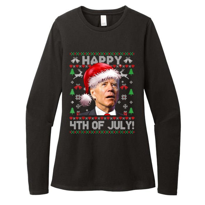 Happy 4th Of July Merry Santa Hat Biden Ugly Christmas Womens CVC Long Sleeve Shirt