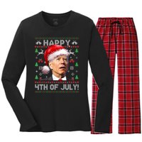 Happy 4th Of July Merry Santa Hat Biden Ugly Christmas Women's Long Sleeve Flannel Pajama Set 