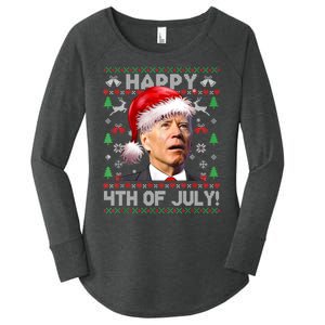 Happy 4th Of July Merry Santa Hat Biden Ugly Christmas Women's Perfect Tri Tunic Long Sleeve Shirt