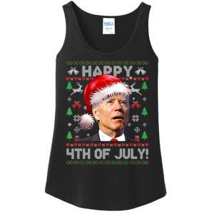 Happy 4th Of July Merry Santa Hat Biden Ugly Christmas Ladies Essential Tank