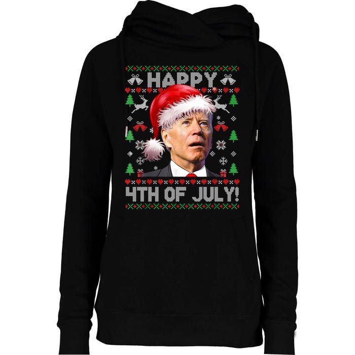 Happy 4th Of July Merry Santa Hat Biden Ugly Christmas Womens Funnel Neck Pullover Hood