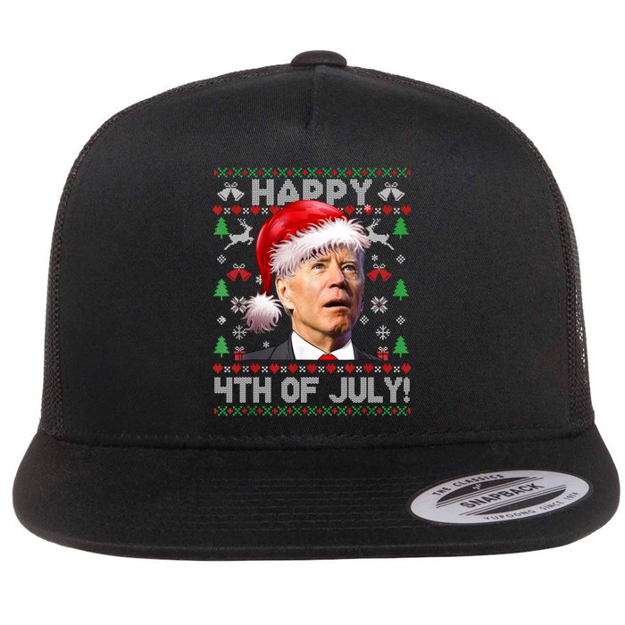 Happy 4th Of July Merry Santa Hat Biden Ugly Christmas Flat Bill Trucker Hat