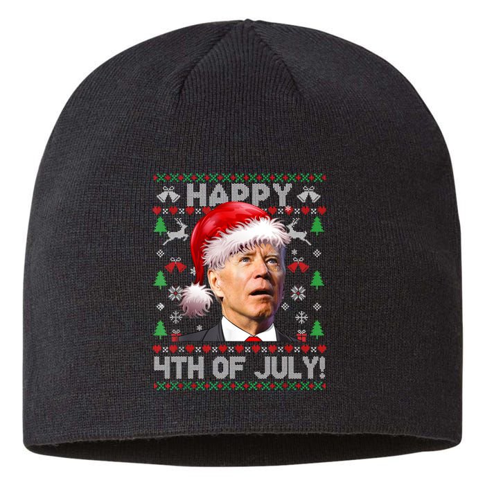 Happy 4th Of July Merry Santa Hat Biden Ugly Christmas Sustainable Beanie