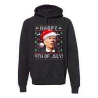 Happy 4th Of July Merry Santa Hat Biden Ugly Christmas Premium Hoodie