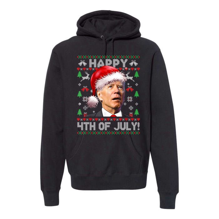 Happy 4th Of July Merry Santa Hat Biden Ugly Christmas Premium Hoodie