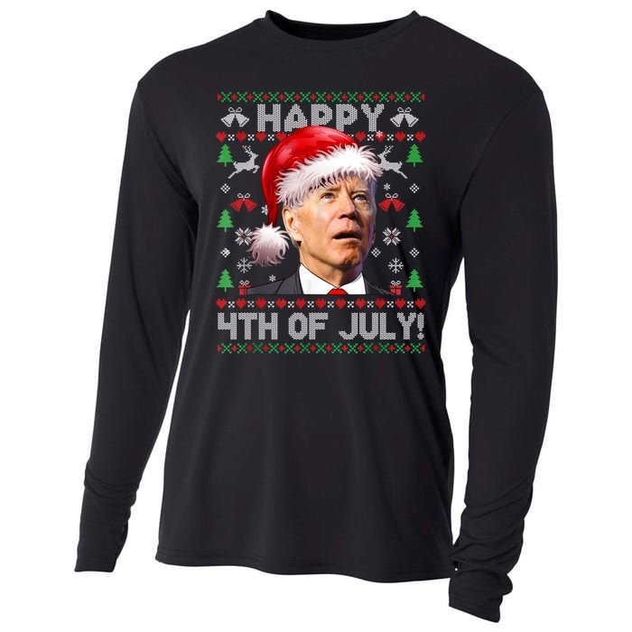 Happy 4th Of July Merry Santa Hat Biden Ugly Christmas Cooling Performance Long Sleeve Crew