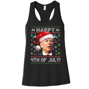 Happy 4th Of July Merry Santa Hat Biden Ugly Christmas Women's Racerback Tank