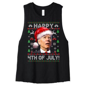 Happy 4th Of July Merry Santa Hat Biden Ugly Christmas Women's Racerback Cropped Tank