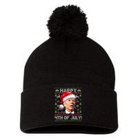 Happy 4th Of July Merry Santa Hat Biden Ugly Christmas Pom Pom 12in Knit Beanie