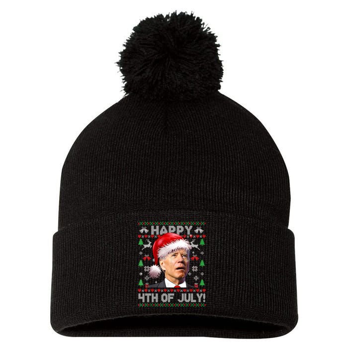 Happy 4th Of July Merry Santa Hat Biden Ugly Christmas Pom Pom 12in Knit Beanie