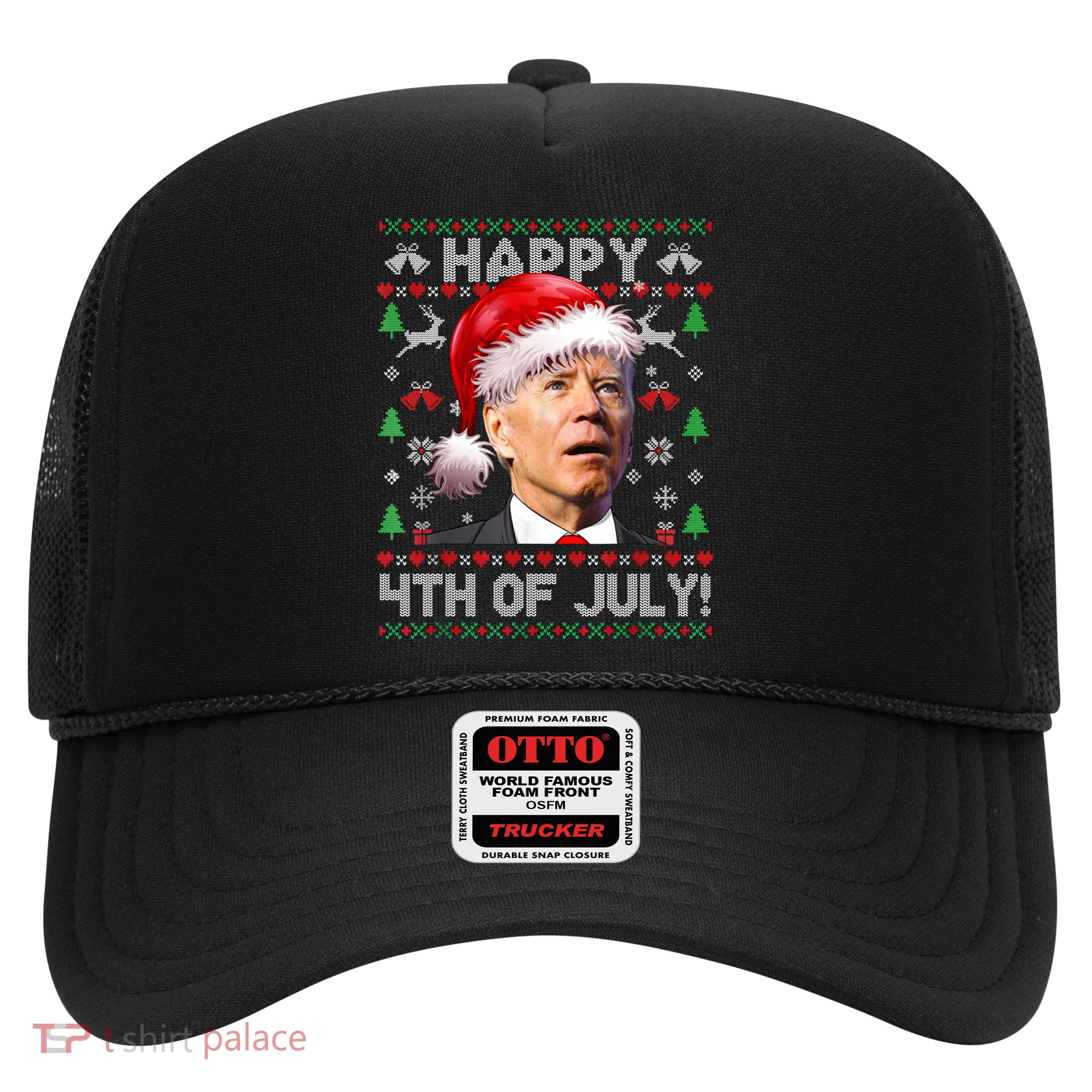 Happy 4th Of July Merry Santa Hat Biden Ugly Christmas Trucker Hat