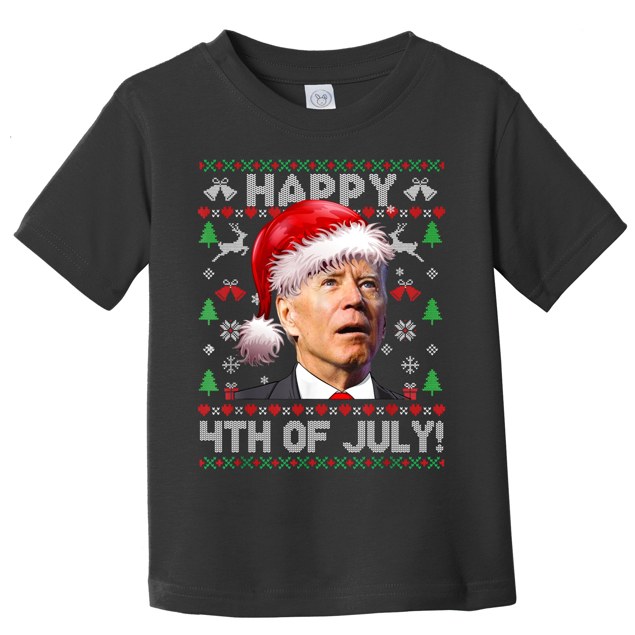 Happy 4th Of July Merry Santa Hat Biden Ugly Christmas Toddler T-Shirt