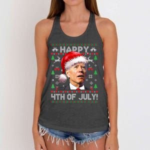 Happy 4th Of July Merry Santa Hat Biden Ugly Christmas Women's Knotted Racerback Tank