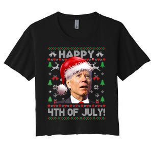 Happy 4th Of July Merry Santa Hat Biden Ugly Christmas Women's Crop Top Tee