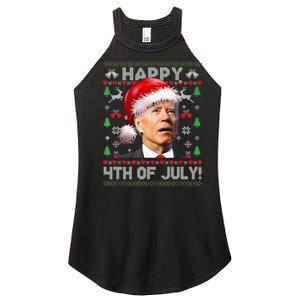 Happy 4th Of July Merry Santa Hat Biden Ugly Christmas Women's Perfect Tri Rocker Tank