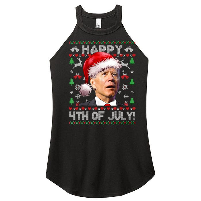 Happy 4th Of July Merry Santa Hat Biden Ugly Christmas Women's Perfect Tri Rocker Tank