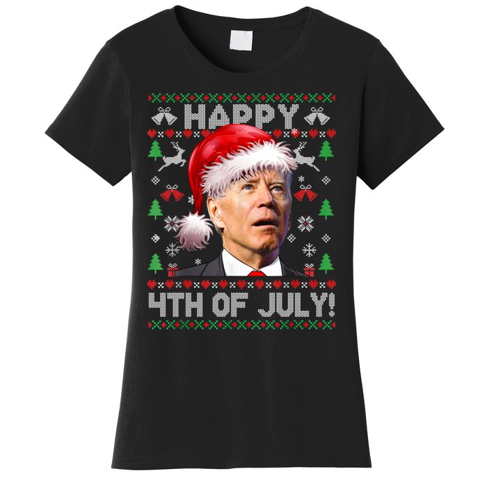 Happy 4th Of July Merry Santa Hat Biden Ugly Christmas Women's T-Shirt