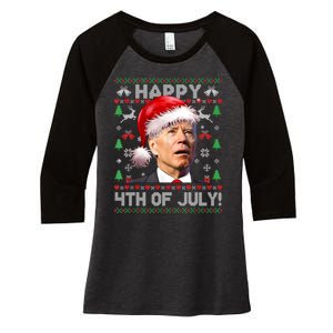 Happy 4th Of July Merry Santa Hat Biden Ugly Christmas Women's Tri-Blend 3/4-Sleeve Raglan Shirt