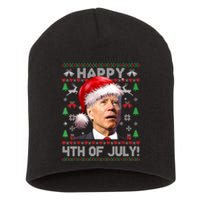 Happy 4th Of July Merry Santa Hat Biden Ugly Christmas Short Acrylic Beanie