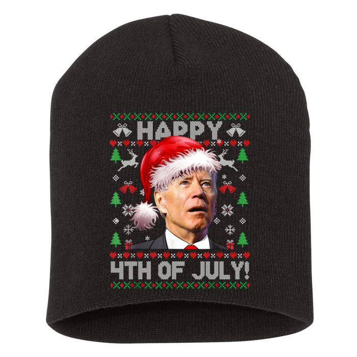 Happy 4th Of July Merry Santa Hat Biden Ugly Christmas Short Acrylic Beanie