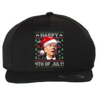 Happy 4th Of July Merry Santa Hat Biden Ugly Christmas Wool Snapback Cap