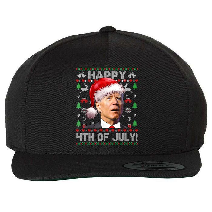 Happy 4th Of July Merry Santa Hat Biden Ugly Christmas Wool Snapback Cap