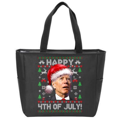 Happy 4th Of July Merry Santa Hat Biden Ugly Christmas Zip Tote Bag