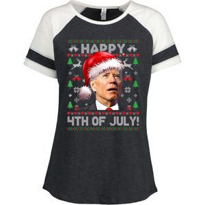 Happy 4th Of July Merry Santa Hat Biden Ugly Christmas Enza Ladies Jersey Colorblock Tee