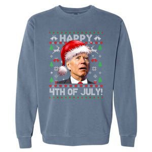 Happy 4th Of July Merry Santa Hat Biden Ugly Christmas Garment-Dyed Sweatshirt