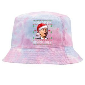 Happy 4th Of July Merry Santa Hat Biden Ugly Christmas Tie-Dyed Bucket Hat