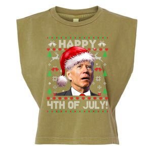 Happy 4th Of July Merry Santa Hat Biden Ugly Christmas Garment-Dyed Women's Muscle Tee