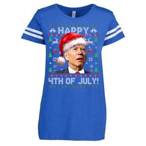 Happy 4th Of July Merry Santa Hat Biden Ugly Christmas Enza Ladies Jersey Football T-Shirt