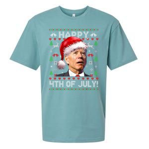 Happy 4th Of July Merry Santa Hat Biden Ugly Christmas Sueded Cloud Jersey T-Shirt