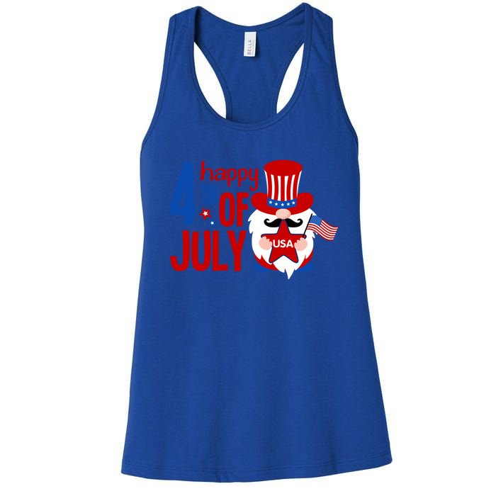 Happy 4th Of July Gnome Usa American Flag Patriotic Gnome Gift Women's Racerback Tank