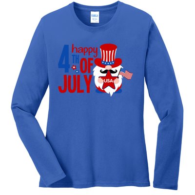 Happy 4th Of July Gnome Usa American Flag Patriotic Gnome Gift Ladies Long Sleeve Shirt