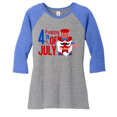 Happy 4th Of July Gnome Usa American Flag Patriotic Gnome Gift Women's Tri-Blend 3/4-Sleeve Raglan Shirt