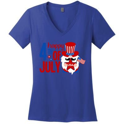 Happy 4th Of July Gnome Usa American Flag Patriotic Gnome Gift Women's V-Neck T-Shirt