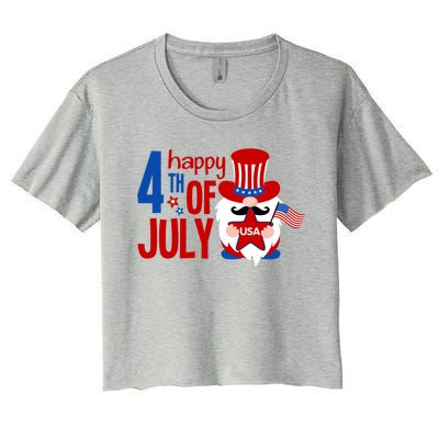 Happy 4th Of July Gnome Usa American Flag Patriotic Gnome Gift Women's Crop Top Tee