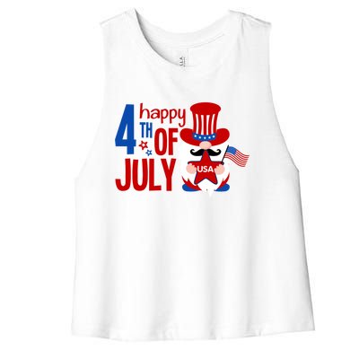 Happy 4th Of July Gnome Usa American Flag Patriotic Gnome Gift Women's Racerback Cropped Tank