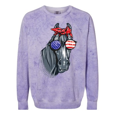 Horse 4th Of July Horse Graphic American Flag Colorblast Crewneck Sweatshirt